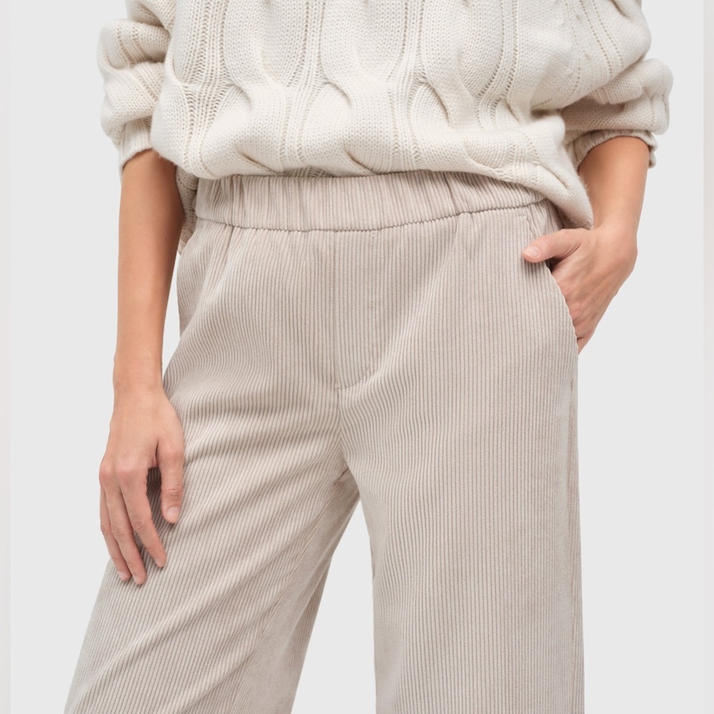 MAC Jeans Collection Chiara Wide Leg Pull On Corduroy Pants Sand Beige Size 36 - Picture 4 of 12